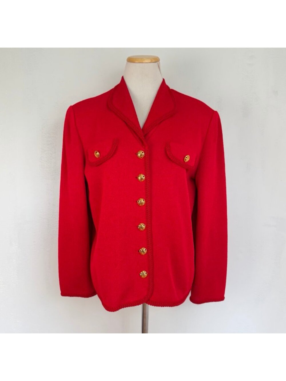 Vintage Red Knit Blazer Jacket Size Large Castleberry Gold Button Sweater Blazer - Picture 3 of 6